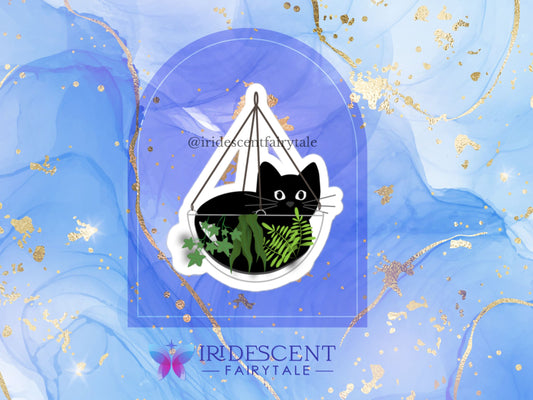 Black Cat in Hanging Planter Bubble-free Sticker