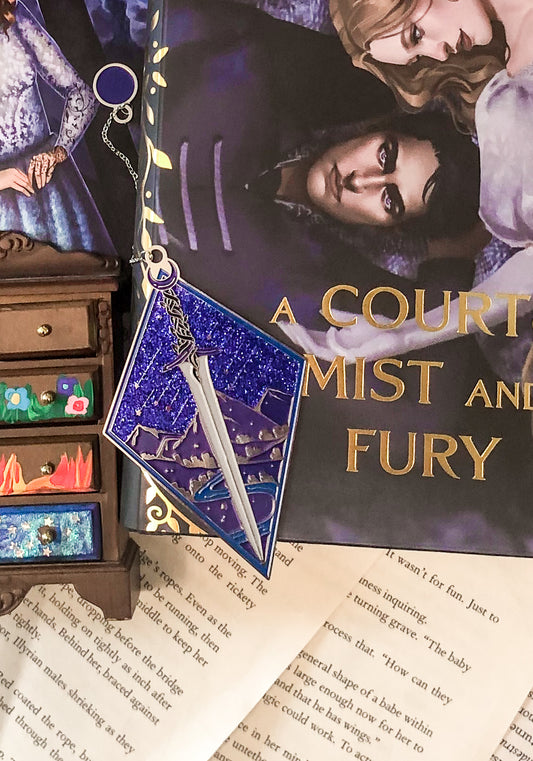 LIMITED EDITION A Court of Thorns and Roses - Enamel Plated Silver Metal Bookmark with Chain and Pendant (Licensed)